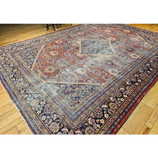 Antique Persian Mahal Sultanabad Rug, Hand-Knotted Wool, Geometric Pattern, Brick-Red & Navy, 10x15 For Sale - Image 11 of 18