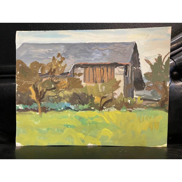 Modern Isaac Charles Goetz, Farm View, 1960s, Gouache For Sale - Image 3 of 6