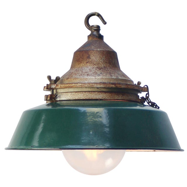1950s Vintage Industrial French Green Enamel Wall Light from Sammode, France For Sale - Image 5 of 5