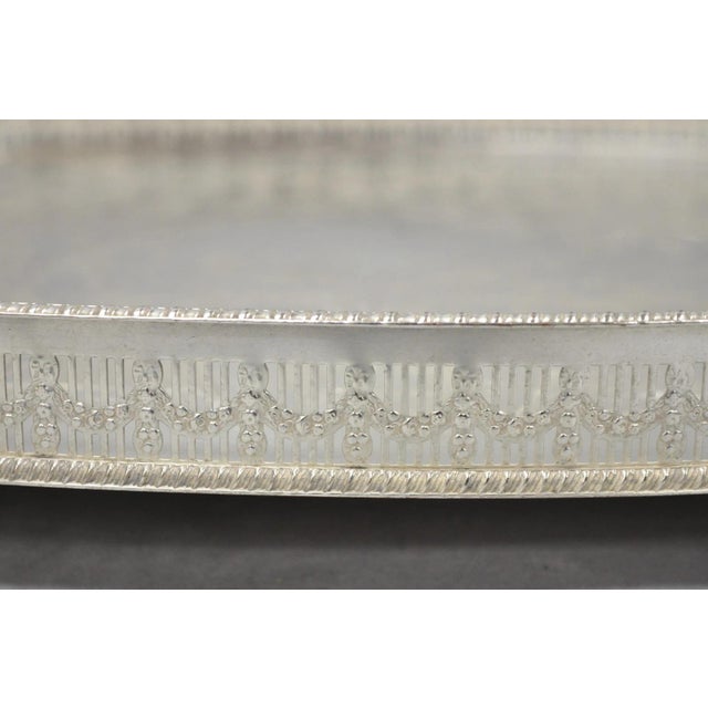 Silver Vintage Viners of Sheffield Edwardian Silver Plated Raised Gallery Oval Tray For Sale - Image 8 of 15