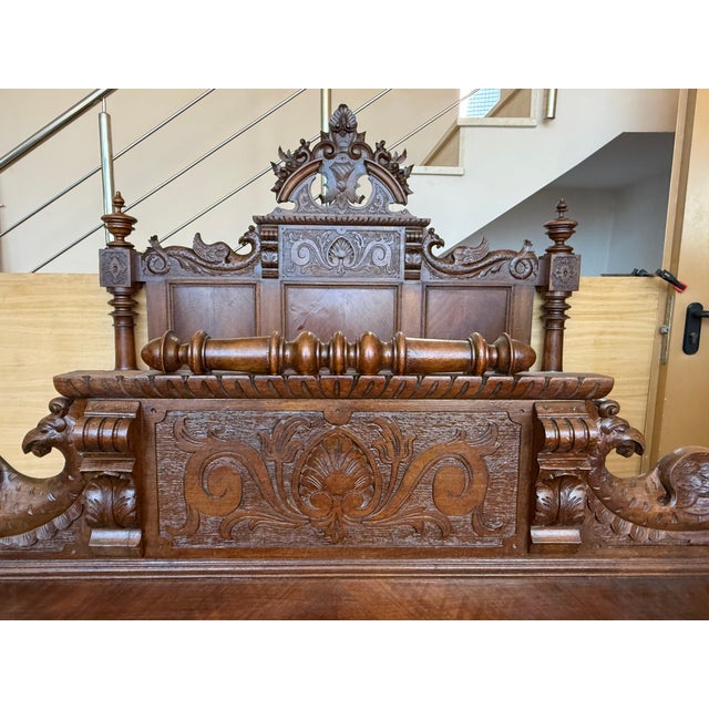 Baroque Early 20th Century French Louis XVI Style Walnut Carved Bed Frame, Baroque, Full/ Queen Size For Sale - Image 3 of 18