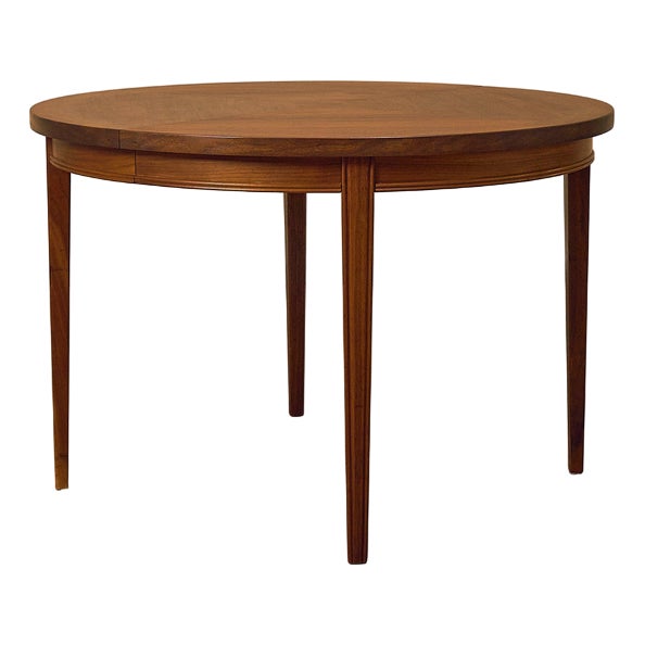 Swedish Round Dining Table in Walnut, 1950 For Sale