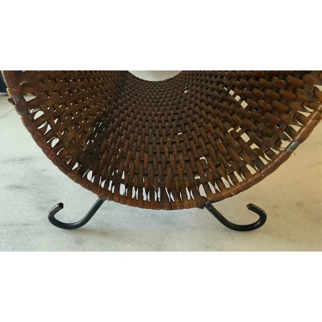 Wood Vintage Wicker Magazine Rack For Sale - Image 7 of 9