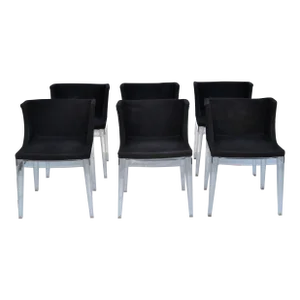 6 Kartell Italy Mademoiselle Chairs by Philippe Starck Black Fabric Lucite 1970