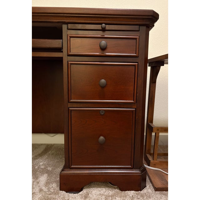 Late 20th Century Traditional Cherry Wood L-Shaped Executive Corner Desk With Integrated File Storage For Sale - Image 13 of 13