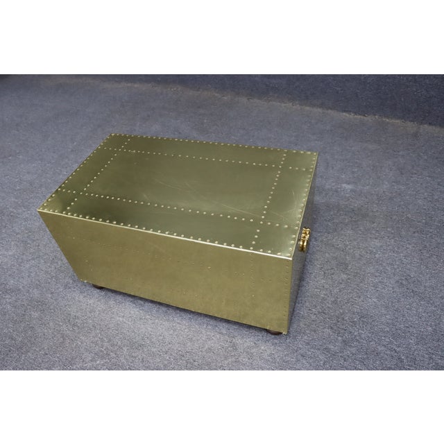 Sarreid Brass Clad Campaign Style Two-Drawer Chest For Sale - Image 9 of 16