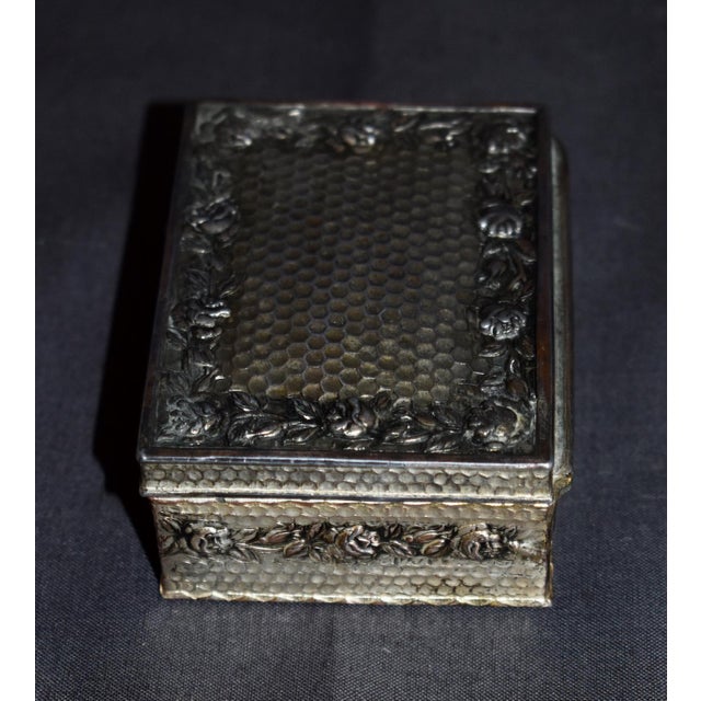 Metal Vintage Silver Plate Trinket Jewelry Box Ornate Rose Floral Honeycomb Casket For Sale - Image 7 of 14