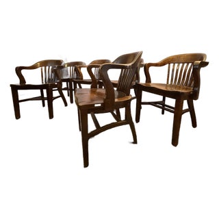 Set of 6 Vintage B. L. Marble Co. Solid Wood Banker’s / Captain’s Chairs (C. 1930s–1940s) For Sale