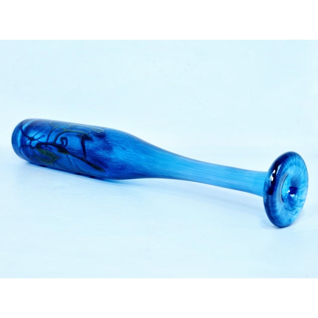 Mid-Century Modern Robert Held Art Glass Iridescent Blue Bud Vase For Sale - Image 3 of 11