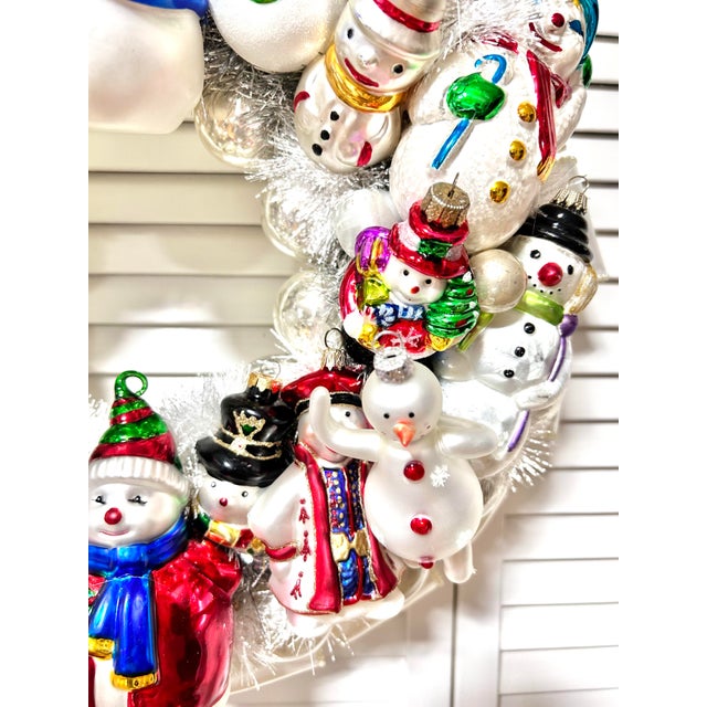 One-of-a-Kind Christmas Wreath With Vintage Blown Glass Snowman Ornaments For Sale - Image 9 of 11