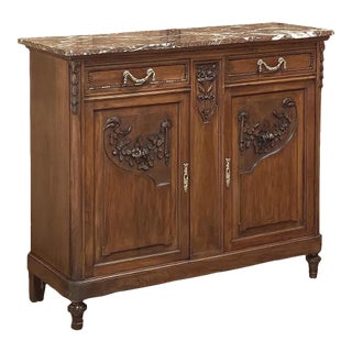 19th Century French Louis XVI Walnut Marble Top Buffet For Sale