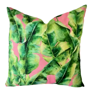 Contemporary Dominican Banana Leaves with Pink Pillow Cover