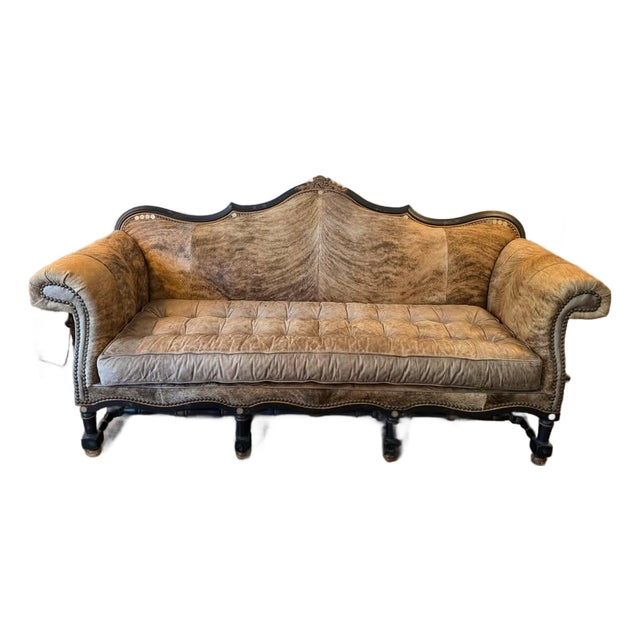 Attributed Old Hickory Tannery Genuine Cow Hide and Leather Sofa For Sale