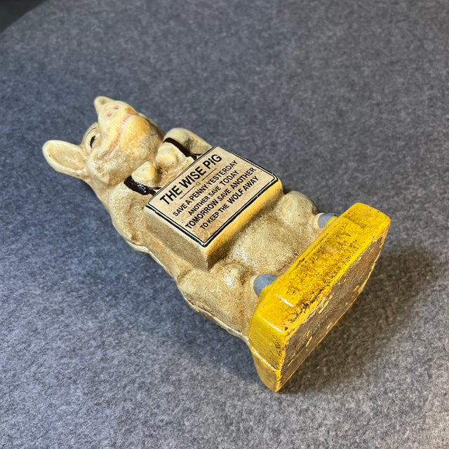 Metal 1930s Cast Iron Piggy Bank-The Wise Pig For Sale - Image 7 of 8