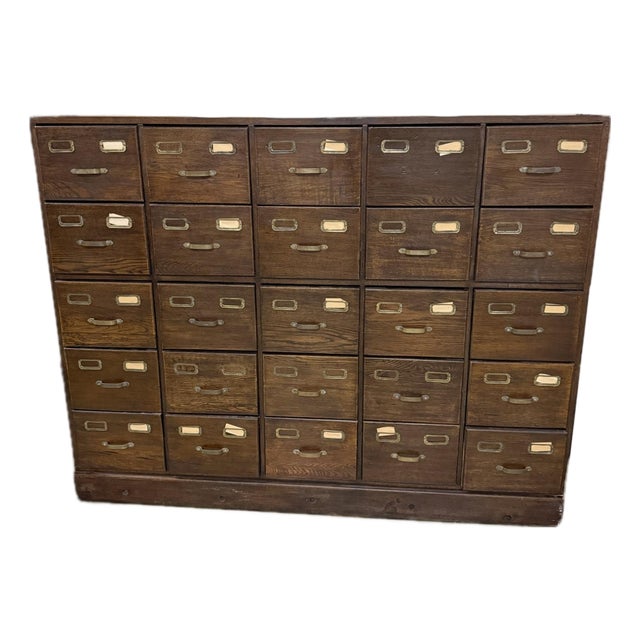 Antique Oak 25-Drawer Library Card Catalog Cabinet For Sale