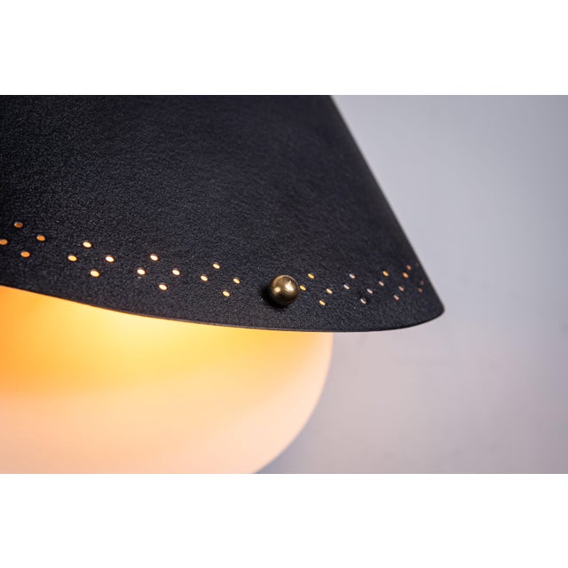 Matte Black Wall Lamps with Perforated Shades and Brass Details, Set of 2 For Sale - Image 12 of 16