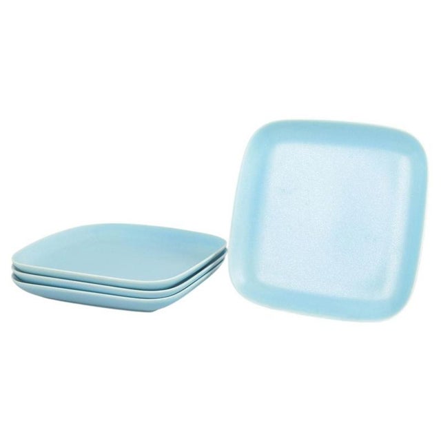 Square Turquoise Glazed Dinner Plates from Höganäs Keramik, Late 20th Century, Set of 4 For Sale - Image 5 of 5