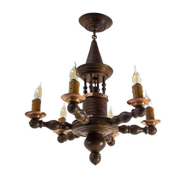 French Beech Well Chandelier, 1940 For Sale - Image 3 of 11
