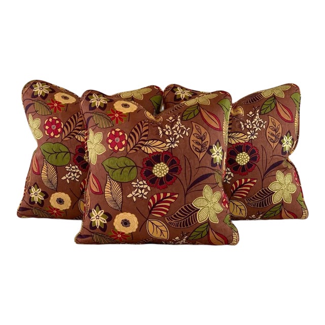 Contemporary Premier Prints MM Designs Brown, Green & Red Botanical Floral Leaf Leaves Pillow Covers- Set of 3 For Sale
