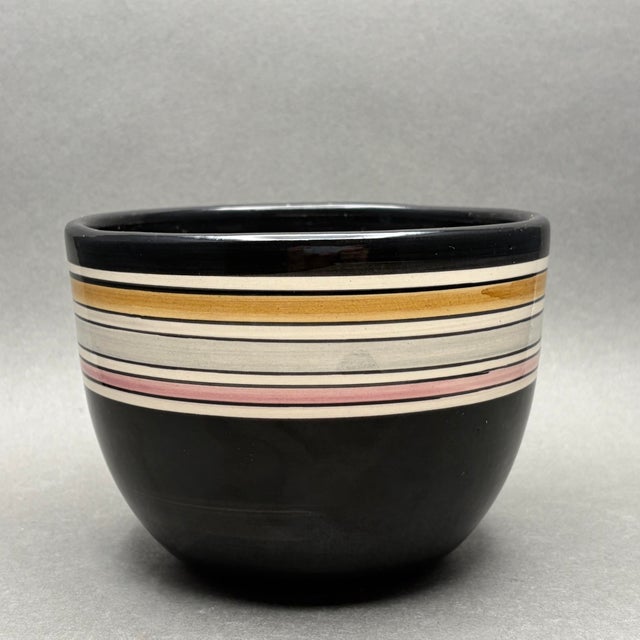 Vintage West Germany Mid Century Black Striped Ceramic Planter Pot For Sale - Image 4 of 7