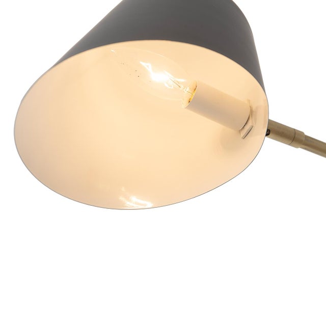Mid-Century Modern Mid-Century Culver 3-Light Arc Floor Lamp by Nova of California - Matte Black Base, Brass Gold Arms, Black Metal Shades For Sale - Image 3 of 13