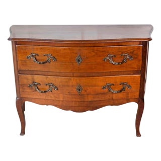 On Hold - Antique Louis XV Style Curved Walnut Commode For Sale