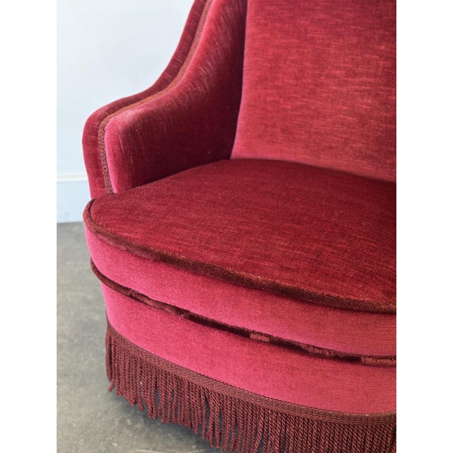 Vintage French Club Chairs in Red Velvet with Fringe Skirts, 1960s, Set of 2 For Sale - Image 5 of 14