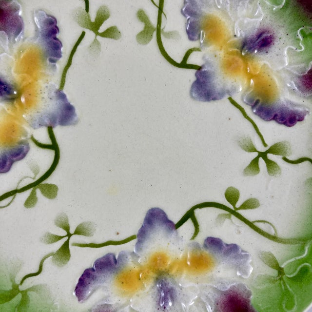 Art Nouveau Sarreguemines Art Nouveau Majolica Orchid Plate For Sale - Image 3 of 11