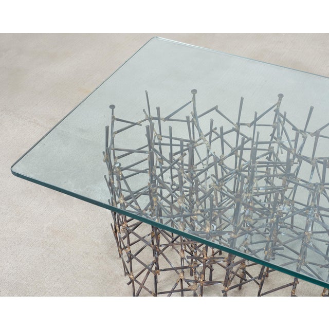 Charcoal Marc Weinstein Attributed Brutalist Welded Nails Cocktail Table For Sale - Image 8 of 18