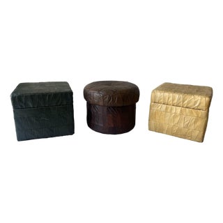 1960s Parisian Leather Ottomans - Set of 3 For Sale