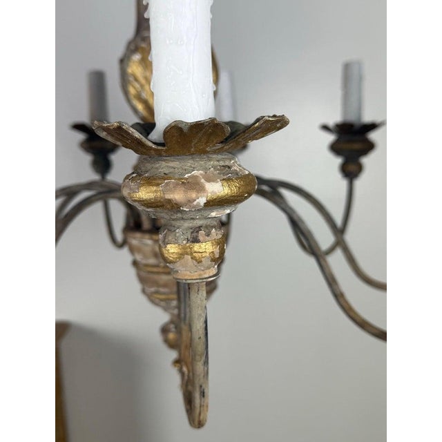 Late 19th Century Antique Italian Giltwood and Iron Six-Light Chandelier For Sale - Image 5 of 11