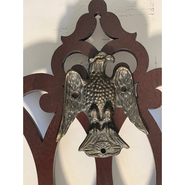 1930s Antique American Chippendale Style Bronze Eagle Alnut Fretwork Mirror For Sale - Image 5 of 6
