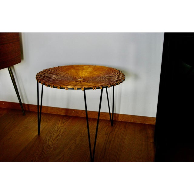 Black Small Vintage French Side Table in Wicker and Iron by Raoul Guys, 1950 For Sale - Image 8 of 8