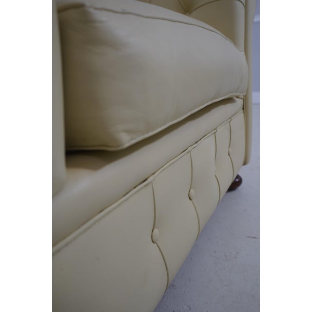 Pair Creme Color Leather Chesterfield Chairs For Sale - Image 14 of 18