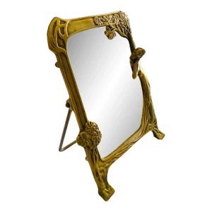 Art Nouveau Style Brass Vanity Mirror With Easel Stand