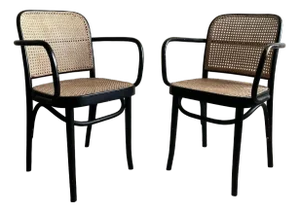 Set of Model 911 Chairs with Black Bentwood Frame and Cane Seats by Josef Frank for Thonet, 1920s