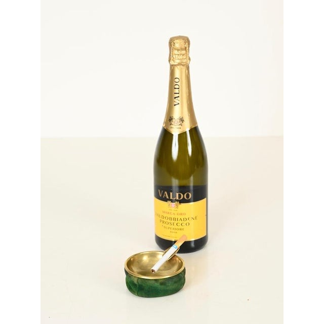 1950s Mid-Century Italian Brass and Green Suede Ashtray, 1950s For Sale - Image 5 of 12