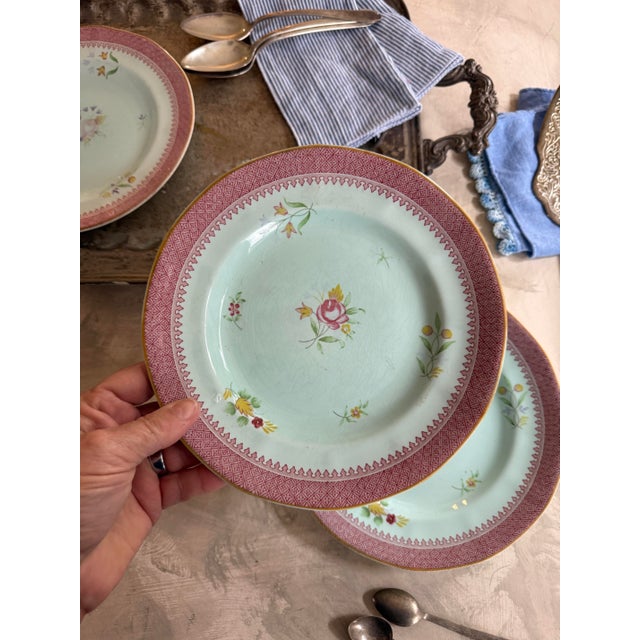 Ceramic Vintage Lowestoft Calyx Ware Adams Floral Plates English China 8.25” - Set of Three (3) For Sale - Image 7 of 11