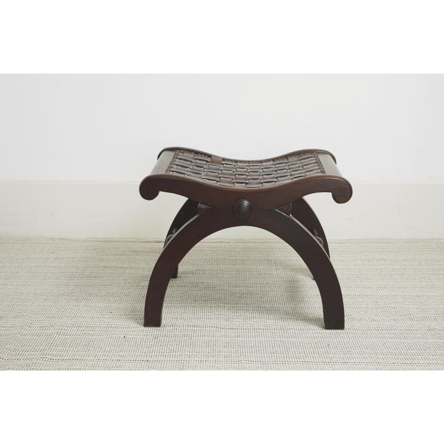 Spanish Revival Wooden and Woven Leather Ottoman, 1940s For Sale - Image 11 of 11