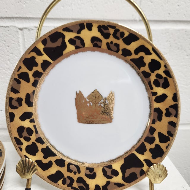 A boldly glamorous set of six “Leopard Chic” salad plates by Highgate Manor, designed for dramatic tablescapes and...