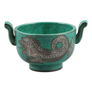 Silver Ceramic Argenta Bowl by Wilhelm Kåge for Gustavsberg, Sweden, 1950s For Sale