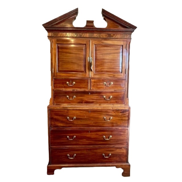 Stunning 19th Century Mahogany Linen Prese Chippendale style. Features six drawers including a middle drawer with drop-...