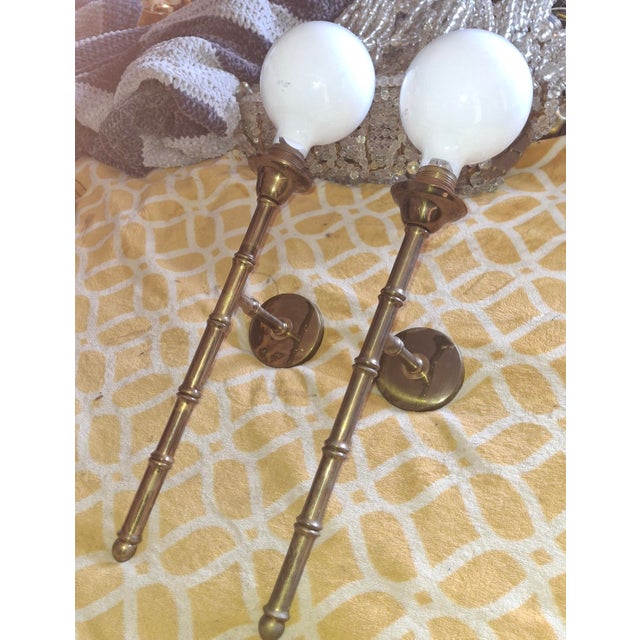 1950's French Mid Century Modern Tall Bronze "Bamboo" Wall Sconces by Maison Bagues a - Pair For Sale - Image 12 of 12