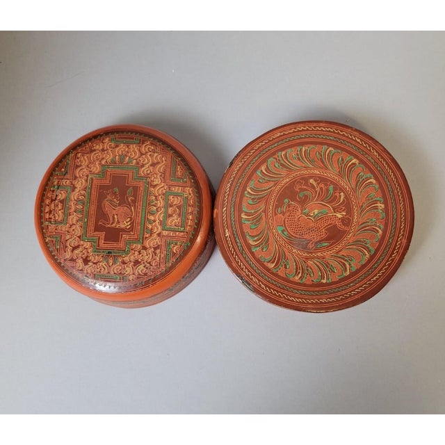 Brick Red 19th Century Thai Polychrome Lacquer Betel Box With Guardian Lion For Sale - Image 8 of 9