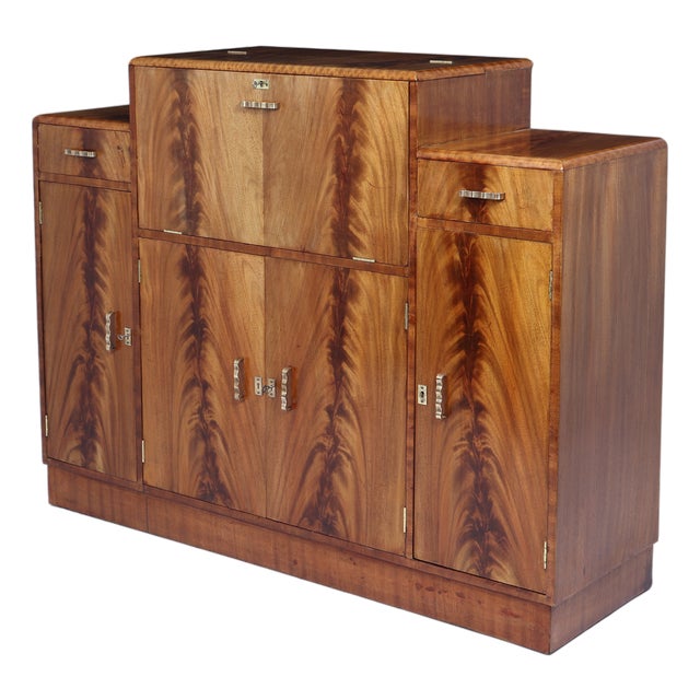English Art Deco Walnut Cocktail Sideboard, 1930s For Sale