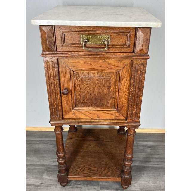 Antique French Marble Top Oak Nightstand For Sale - Image 12 of 12
