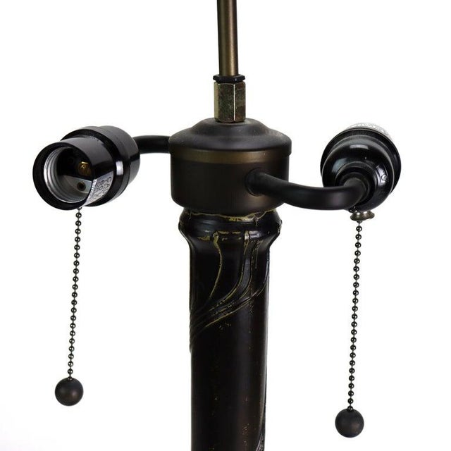 Glass Early 20th Century Tiffany School Floral Leaded Stained Glass Table Lamp For Sale - Image 7 of 15