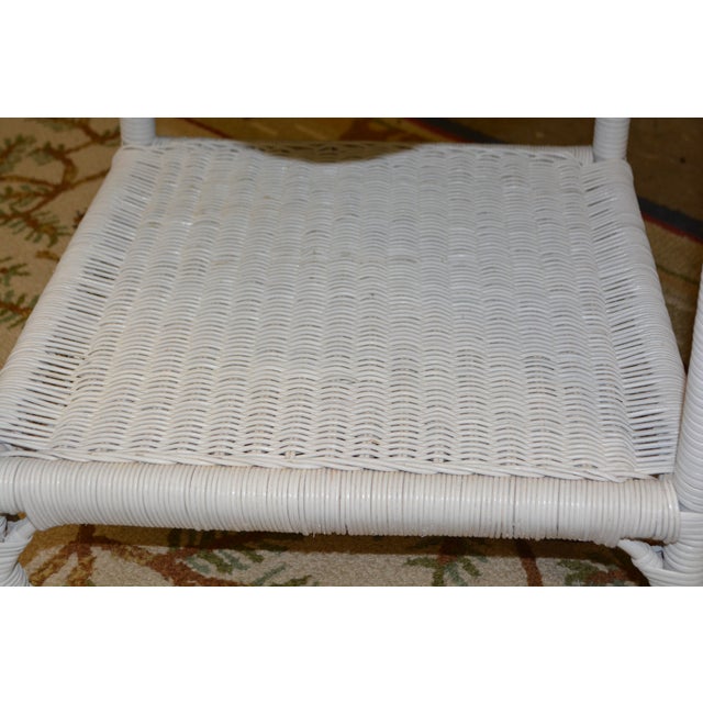 Vintage White Wicker Square Side / End Table With Lower Shelf For Sale - Image 10 of 13