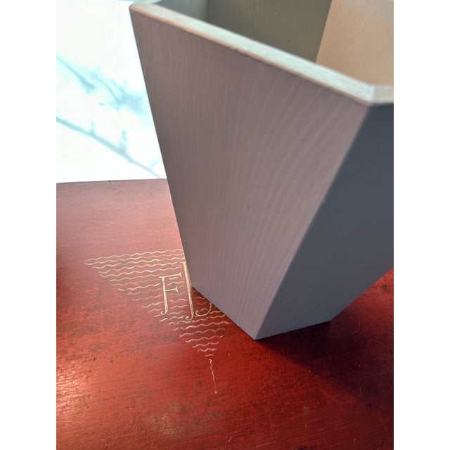 Wood Handmade Traditional English Style Wooden Hexagonal Wastebasket in Pale Gray For Sale - Image 7 of 10