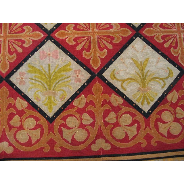 Late 19th Century 1870s Red White Diamond Antique French Needlepoint Rug 13'8" X 16'10" Flatweave Wool Carpet For Sale - Image 5 of 6